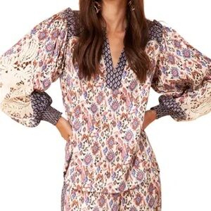 Hale Bob Blue and Pink Patterned Blouse